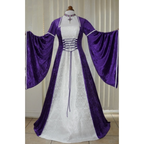 Renaissance Medieval Purple And White Brocade Dress